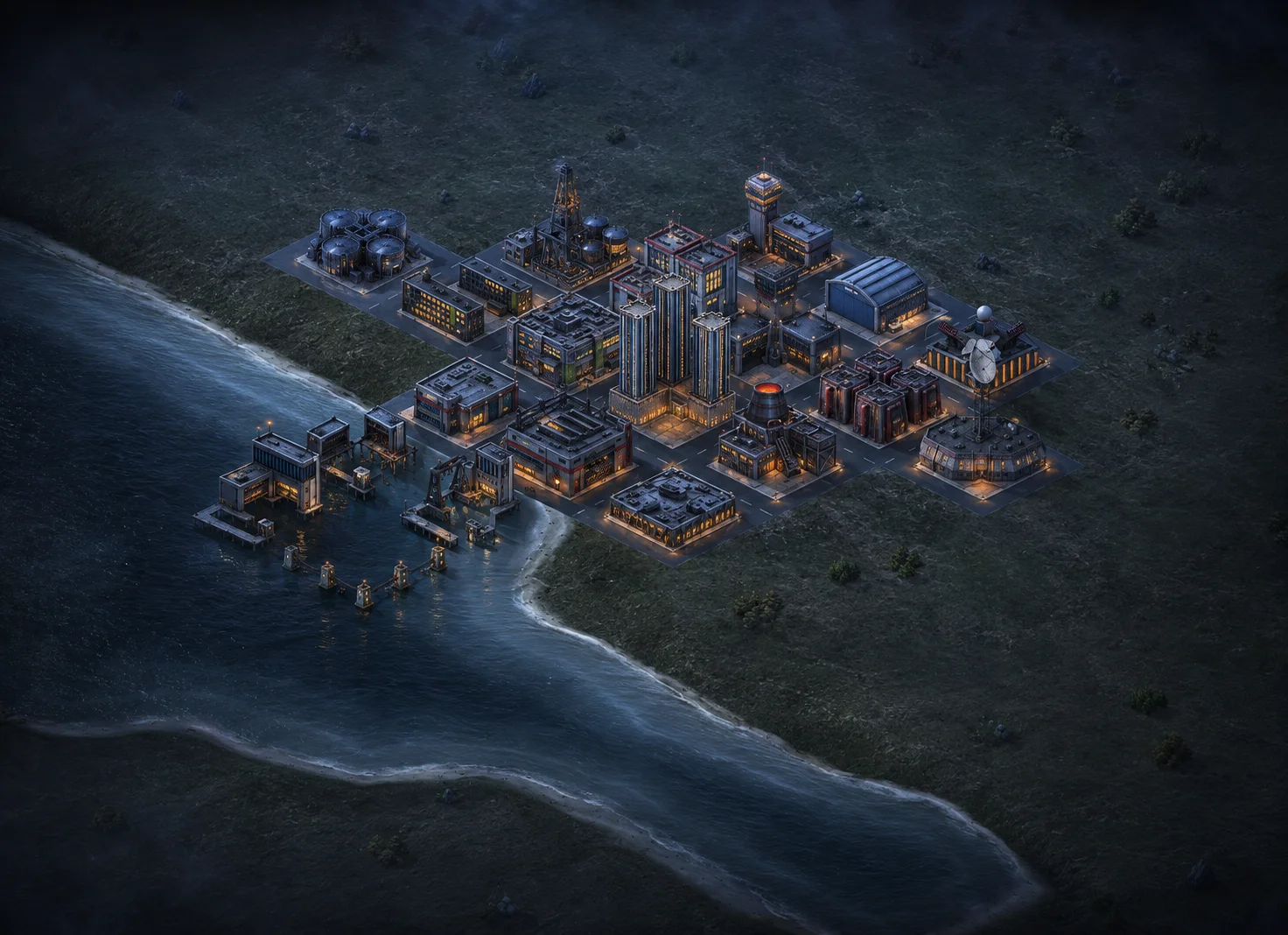 Base militaire de WorldWar, vue de nuit